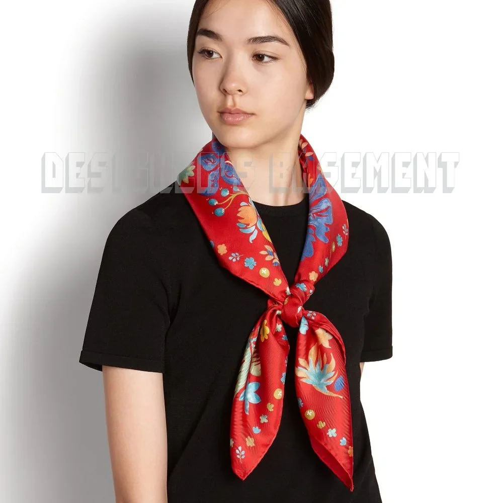 SALVATORE FERRAGAMO red floral Fortuna YEAR OF THE PIG silk scarf NWT+envelope🎁 - Picture 4 of 6